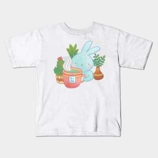 Cute Rabbit Loves Tea | Kawaii Handmade Illustration | By Atelier Serakara Kids T-Shirt